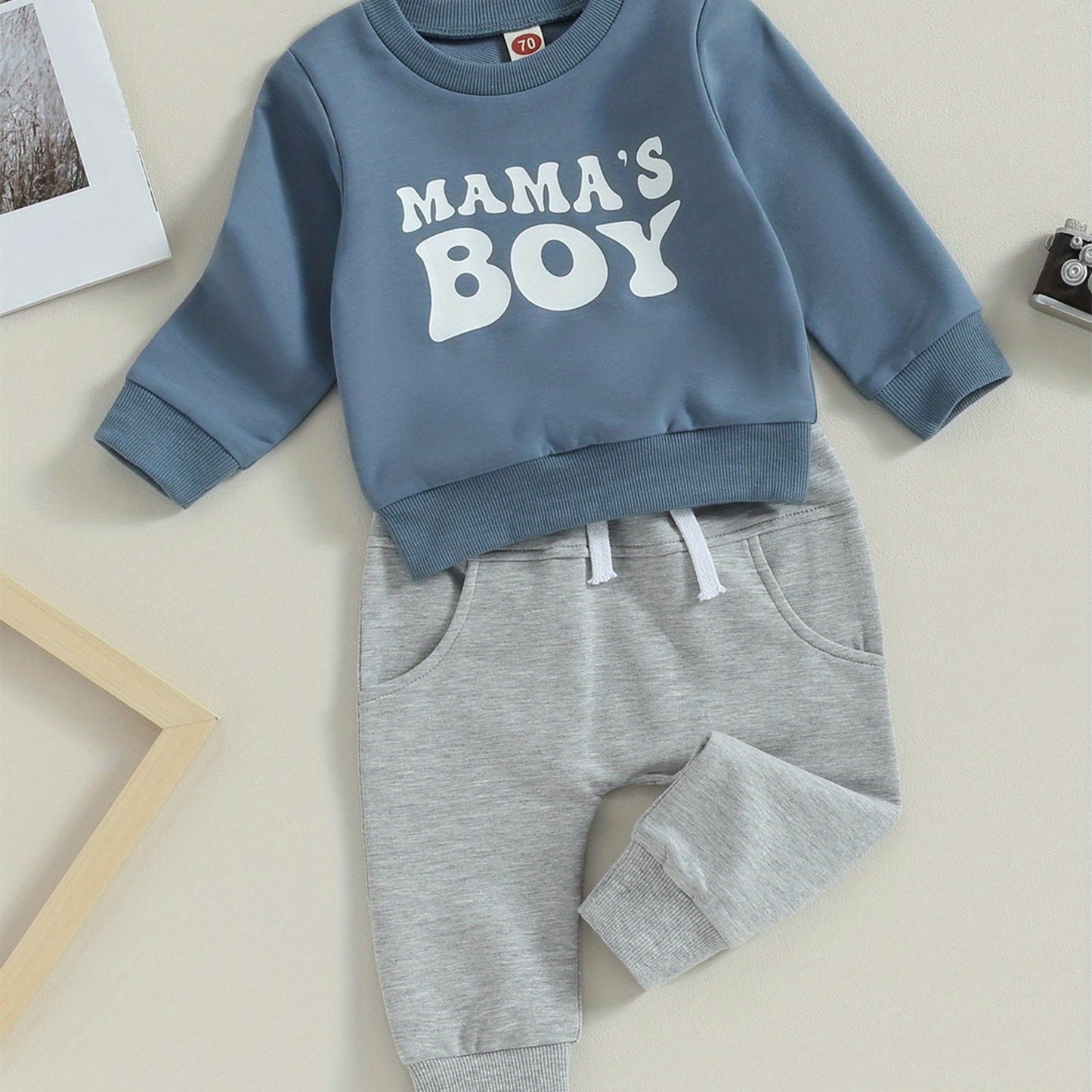 Toddler Boys Fall Outfits Letter Print Crew Neck Long Sleeve Sweatshirts and Long Pants 2Pcs Clothes Set