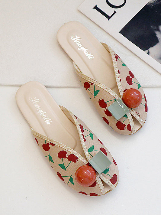 Antmvs Split-Joint Round-Toe Printed Open Toe Slippers