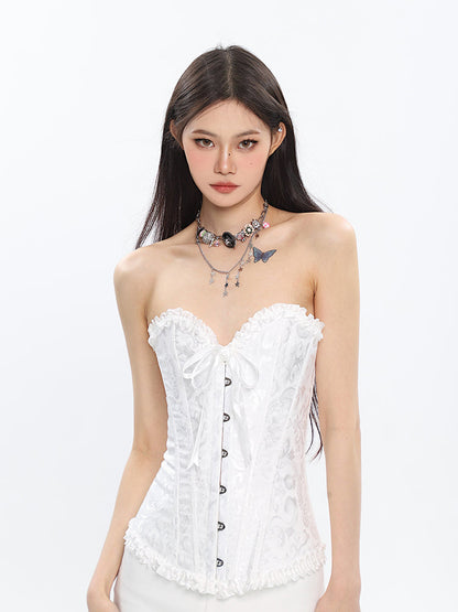 Antmvs Rosie Floral Embroidery Boned Corset Top