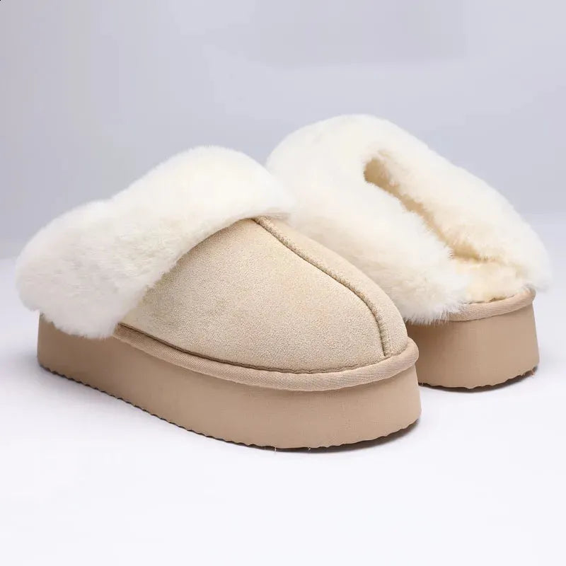 Comwarm Fluffy Fuzzy Women Slippers Plush Warm Bedroom Slides Memory Foam Comfort Women Slides Thick Bottom Home Cotton Shoes 240830