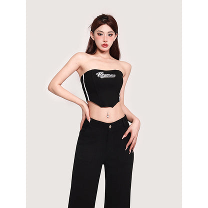 Antmvs Gillian Solid Color Black Sleeveless Irregular Bandeau Top