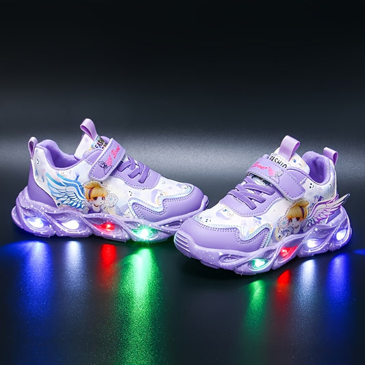 Vibrant Cartoon Pattern Glowing Sneakers for Girls - Breathable, Lightweight, and Flexible Running Shoes with Comfortable Fit and Anti-Slip Soles - Perfect for Casual Outings and Sports Activities