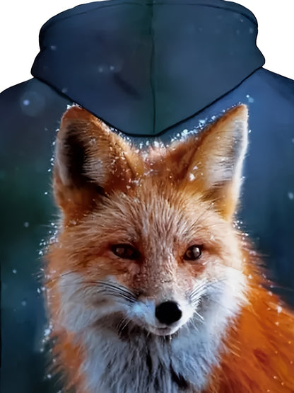 Plus Size Men & Women's 3D Fox Graphic Print Hooded Sweatshirt For Spring Fall Winter, Men's Clothing