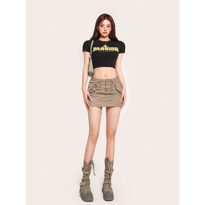 Antmvs PASSION Graphic Letter Print Solid Color Short Sleeve Cropped Top