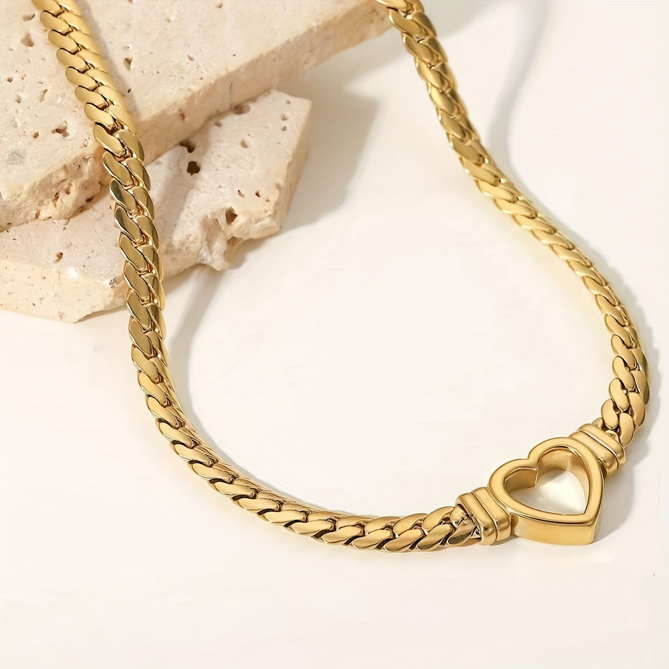 2PCS gold stainless steel jewelry gold-plated thick chain love design pendant necklace ins French style cool simple romantic retro Japanese and Korean fashion casual trend with gifts Lady Daily commuter holiday party wear