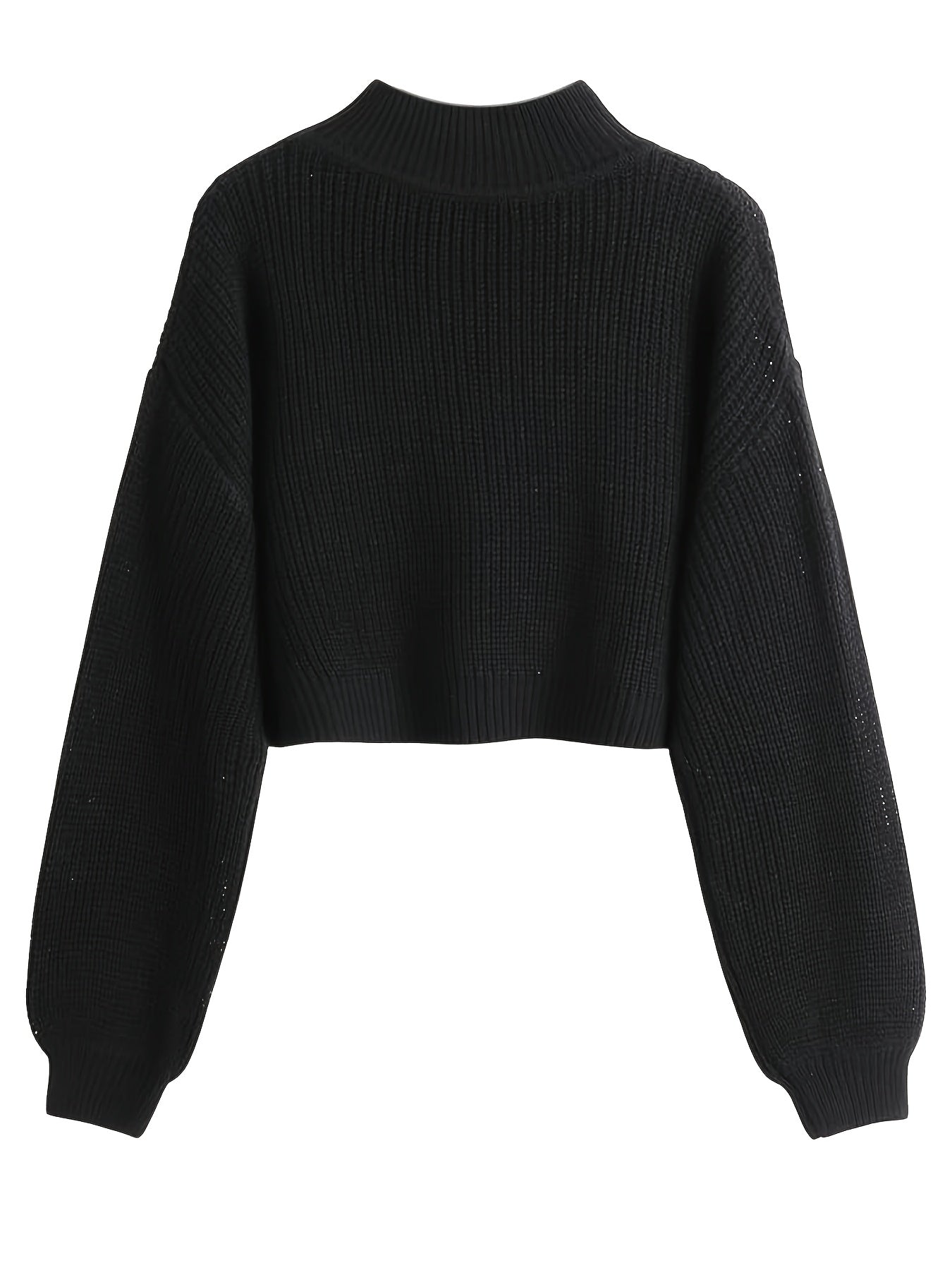 Antmvs Solid Crew Neck Pullover Sweater, Casual Long Sleeve Drop Shoulder Crop Sweater, Women's Clothing