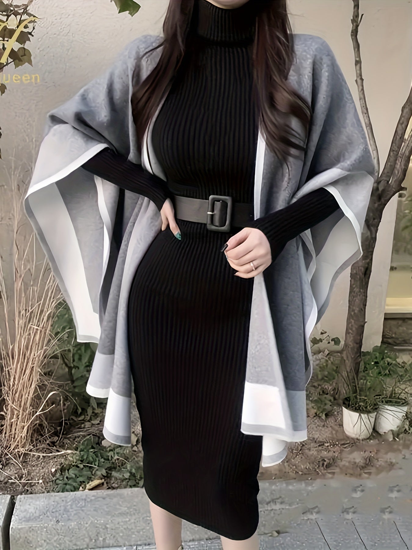 Antmvs Rib Knit Sweater Dress, Casual High Neck Long Sleeve Bodycon Dress, Women's Clothing