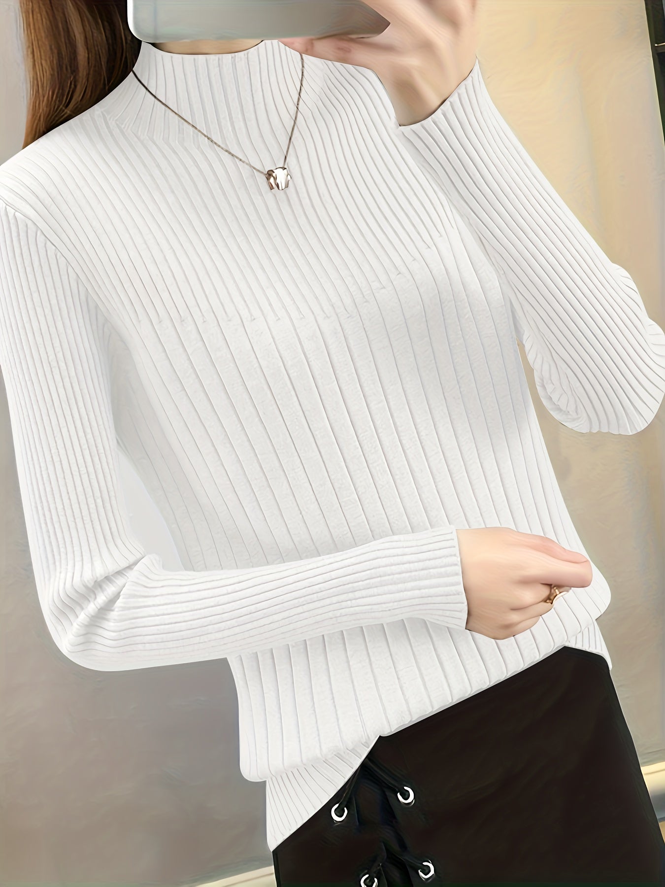 Antmvs Solid Mock Neck Pullover Sweater, Casual Long Sleeve Slim Sweater, Women's Clothing