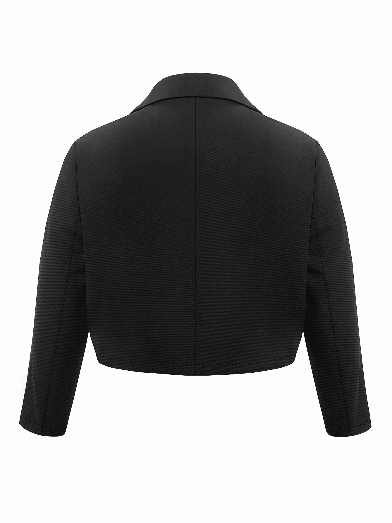 Antmvs Plus Size Elegant Coat, Women's Plus Solid Long Sleeve Double Breast Button Lapel Collar Crop Blazer