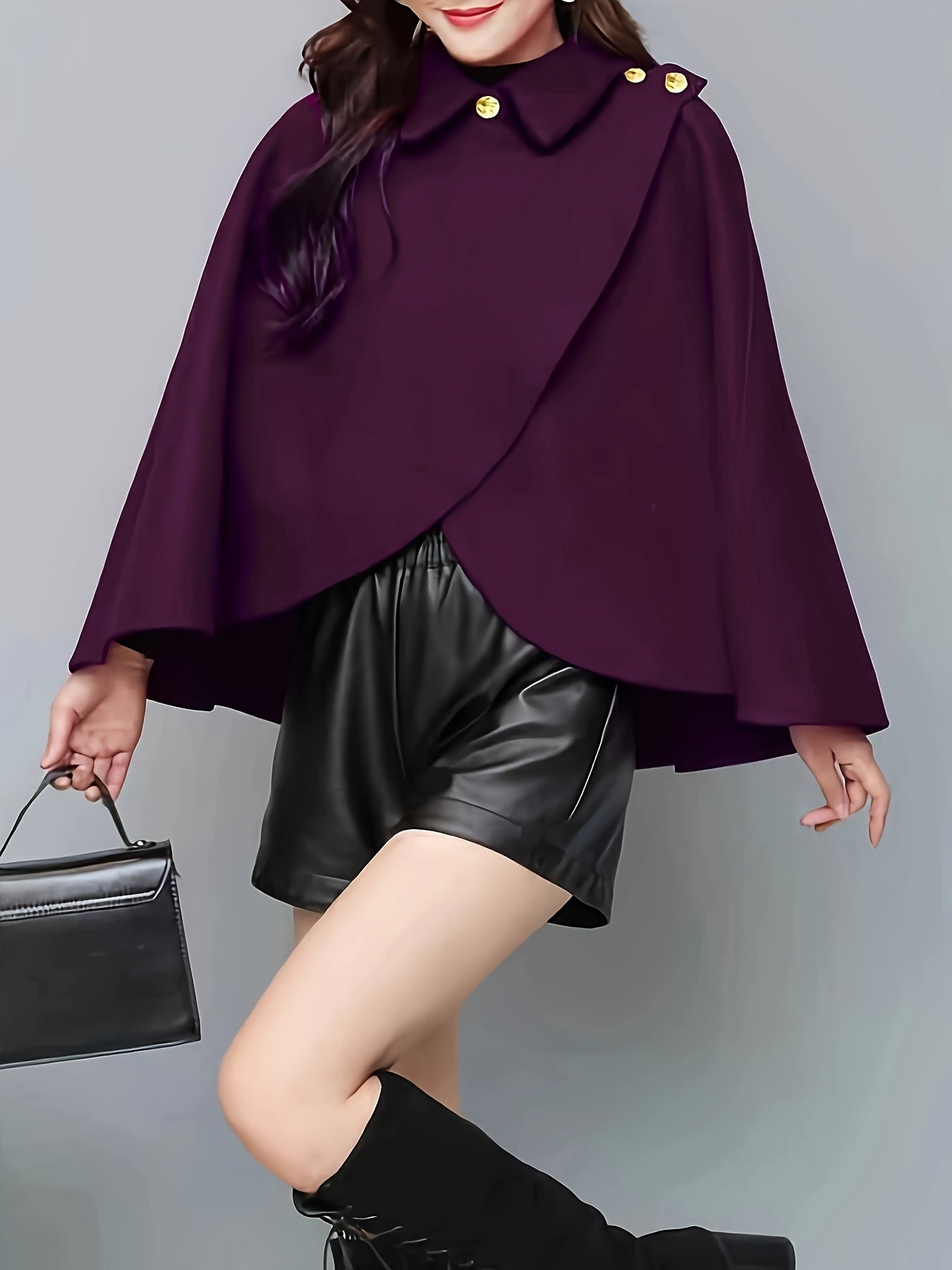 Antmvs Solid Collared Cape Tops, Casual Asymmetrical Outerwear, Women's Clothing