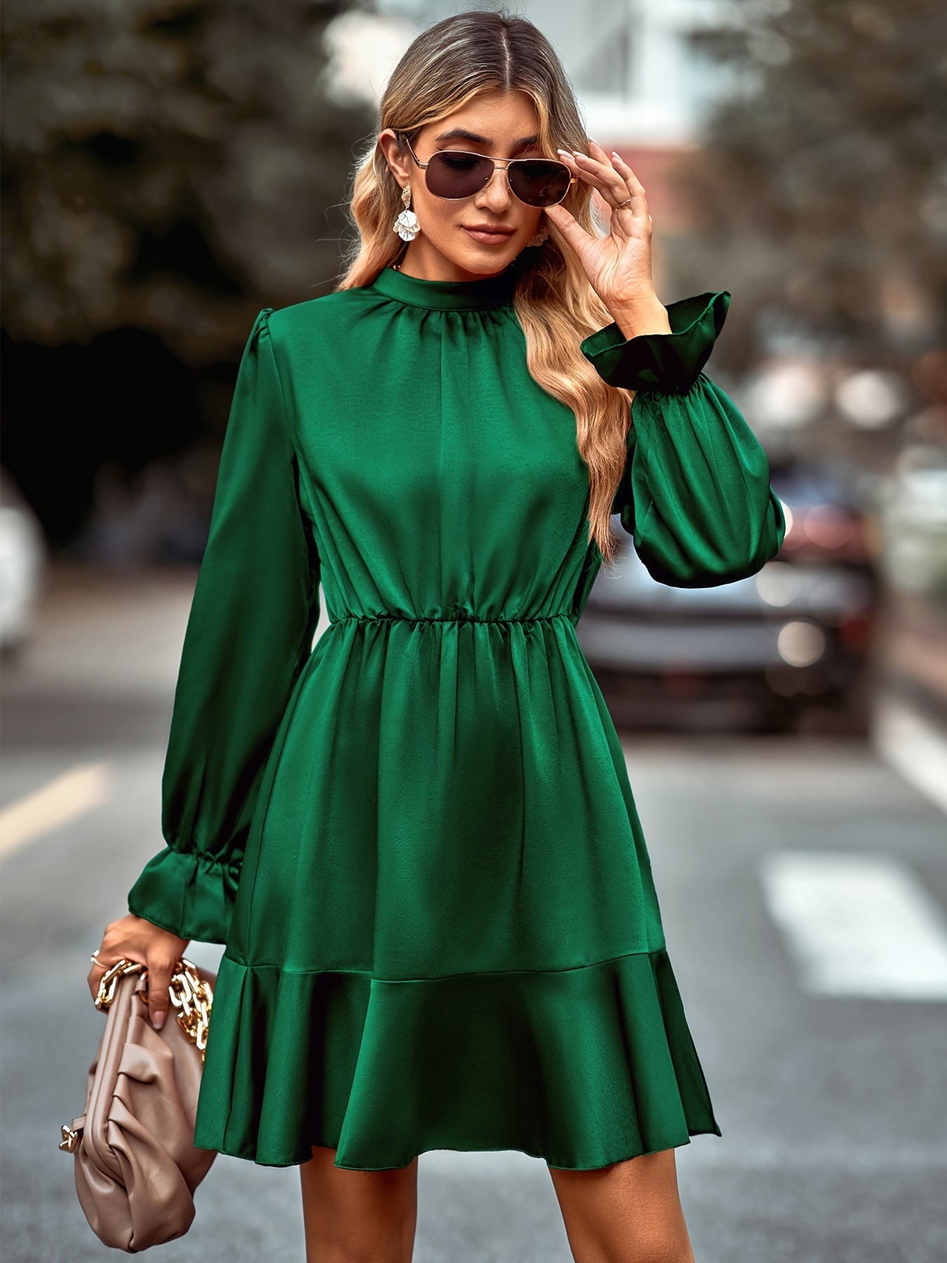 Antmvs Solid Long Sleeve Slim Dress, Casual Every Day Dress For Fall & Winter, Women's Clothing