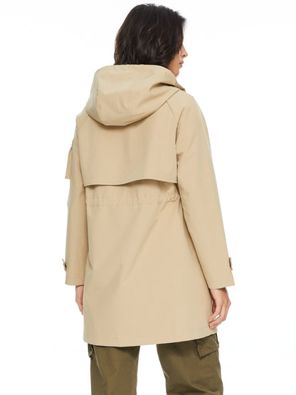 Antmvs Drawstring Hooded Coat, Casual Solid Button Front Long Sleeve Outerwear, Women's Clothing