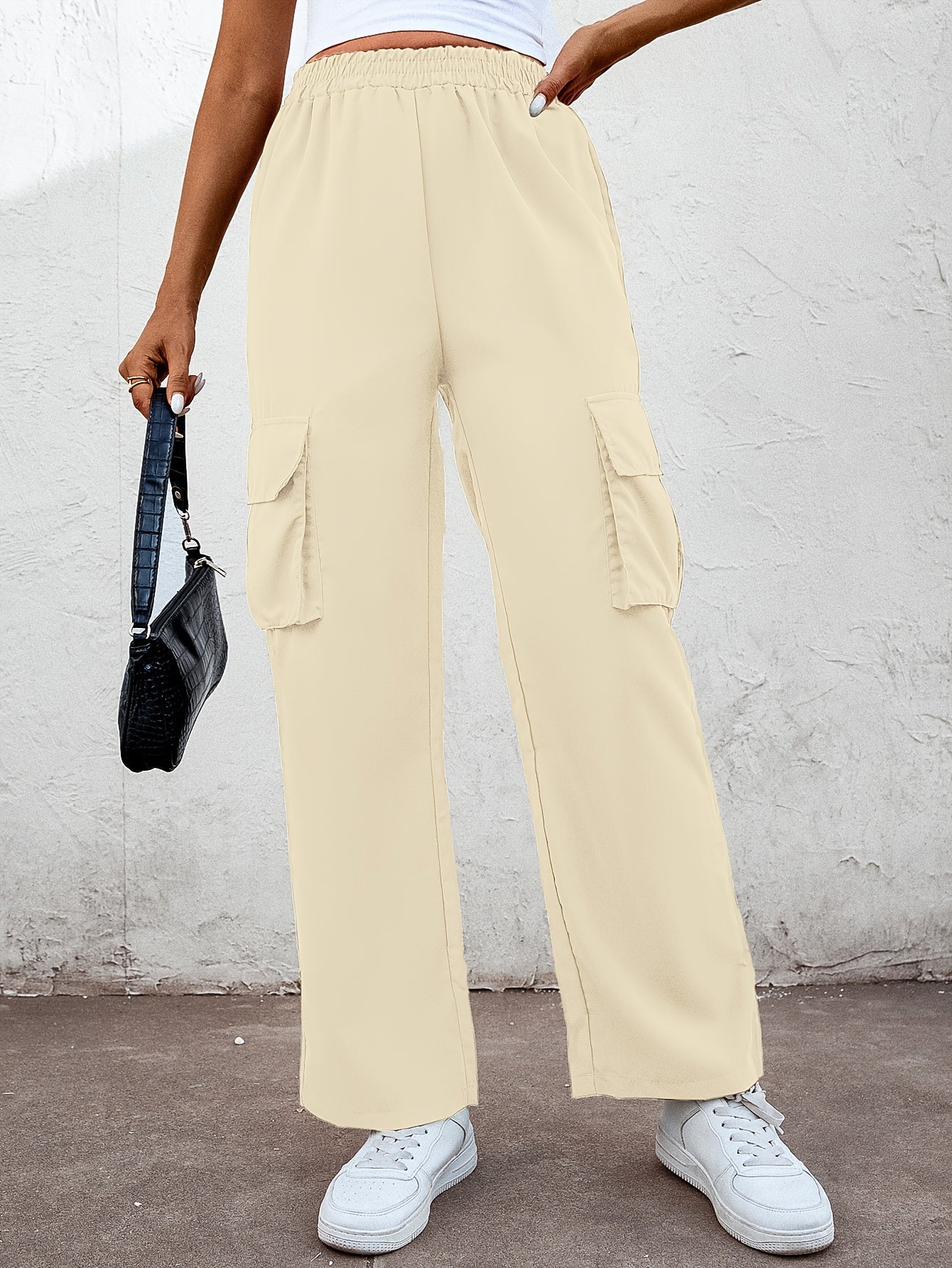 Antmvs Straight Leg Cargo Pants, Y2K High Waist Solid Pants For Spring & Fall, Women's Clothing