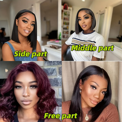 Natural Black Bob Wig Human Hair 13X4 Lace Frontal Wigs Glueless Wigs Human Hair Pre Plucked Natural Hairline 150% Density Straight Bob Lace Front Wigs Human Hair For Women Short Bob Wig 10-16Inch