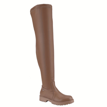 Stylish Women's Thigh High Boots - Round Toe, Suede, Side Zipper, Flat Heel, Comfortable, Versatile, and Chic - Perfect for Winter, Fall, and Daily Wear