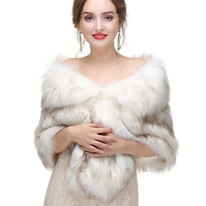 Antmvs Faux Fur Cape Coat, Elegant Button Front Coat For Fall & Winter, Women's Clothing