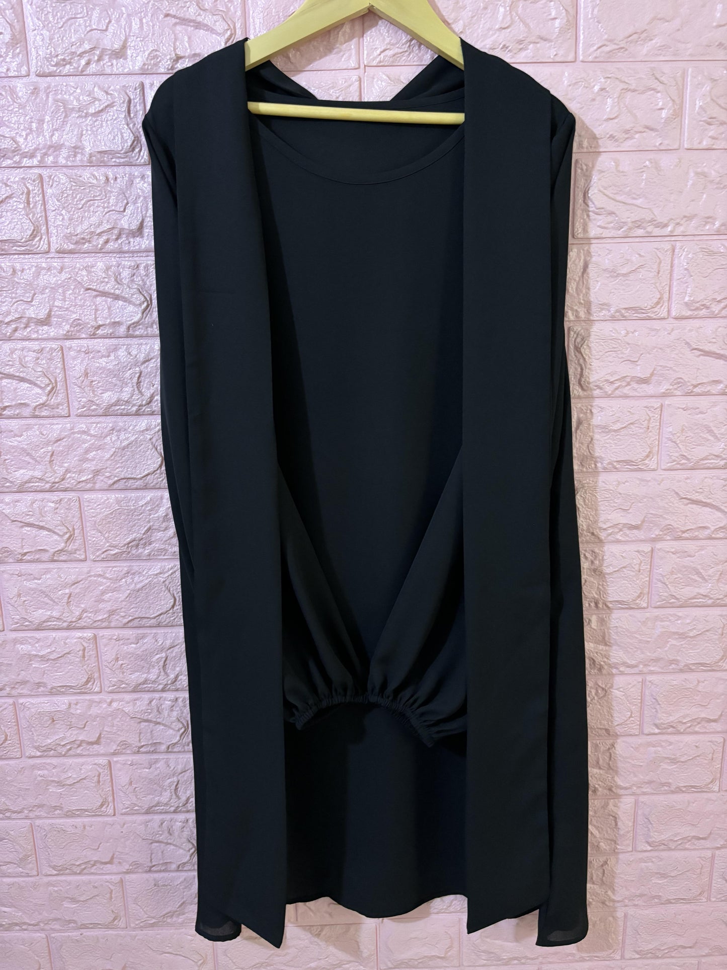 Antmvs Solid Crew Neck Dress, Elegant Lantern Sleeve Tie Front Dress, Women's Clothing