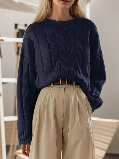 Antmvs Textured Crew Neck Sweater, Versatile Long Sleeve Sweater For Fall & Winter, Women's Clothing