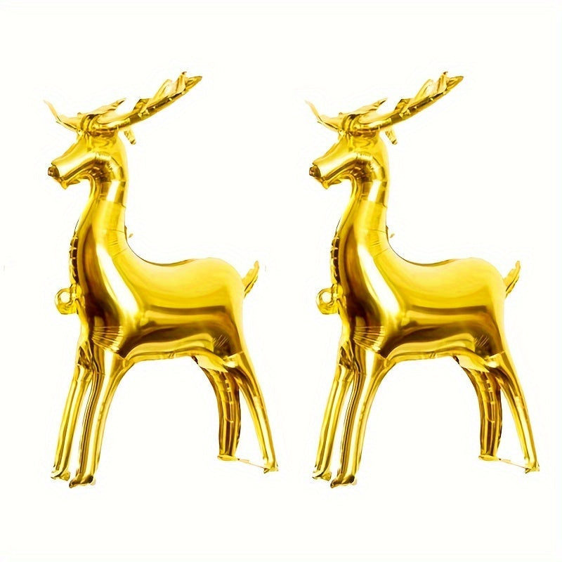 2-Pack 32-Inch Large Golden Reindeer Balloons, Self-Sealing Aluminum Film Christmas Party Decor for New Year's & Winter Celebrations, Suitable for Ages 14+