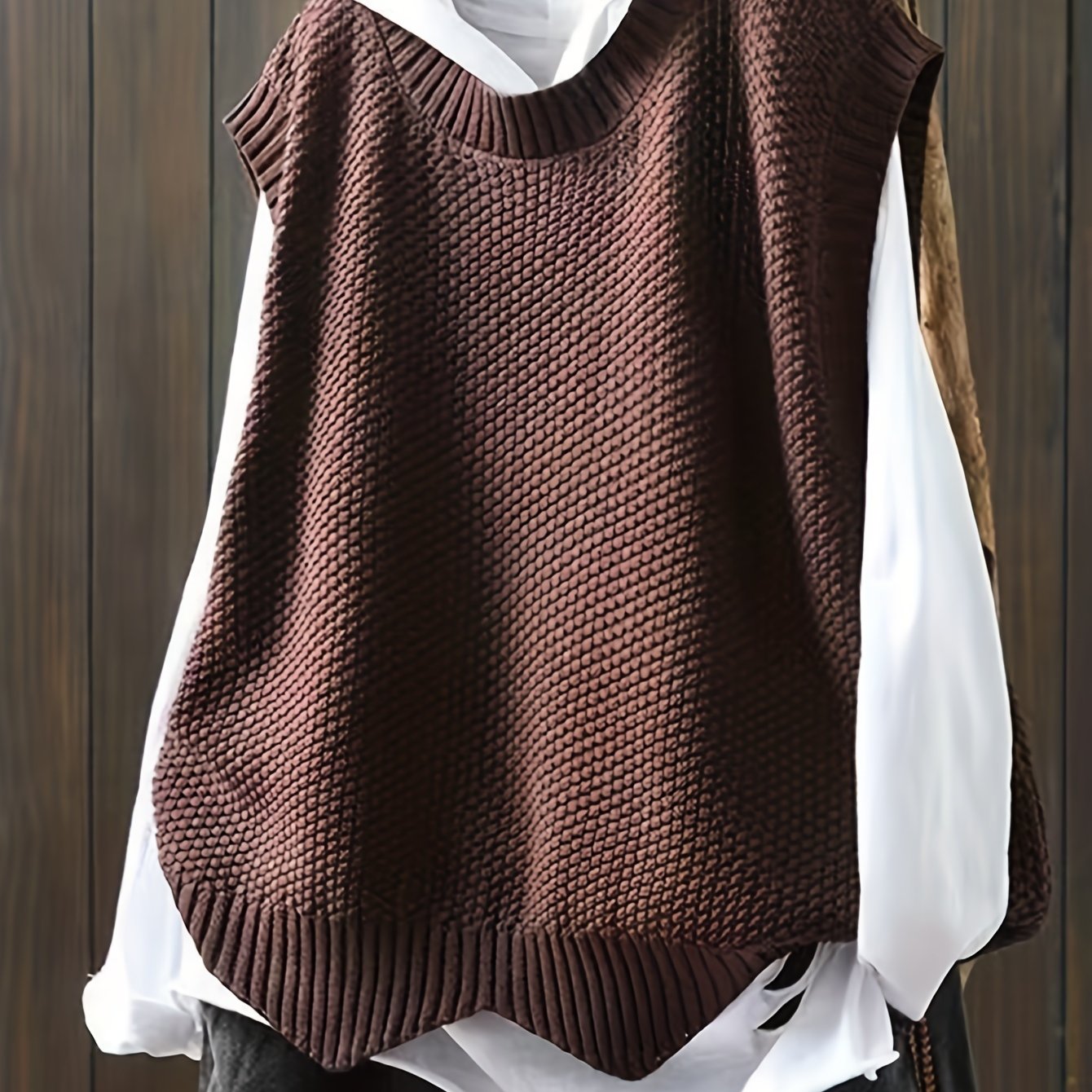 Antmvs Solid Crew Neck Knitted Vest, Casual Sleeveless Loose Sweater, Women's Clothing