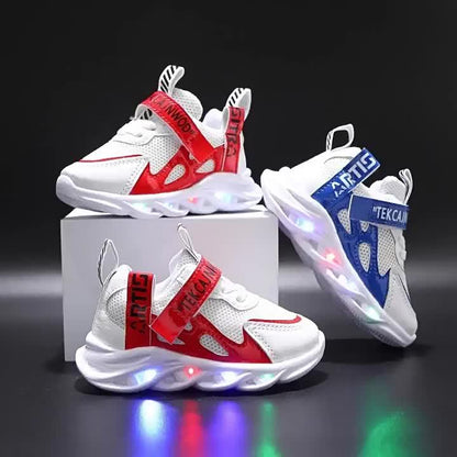 Youngsters' Glow-in-the-Dark Sneakers - Colorful LED Light-Up Shoes for Boys & Girls, Breathable Mesh, Non-Slip EVA Sole, Hook-and-loop Fastener Closure