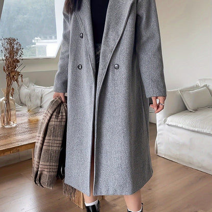 Antmvs Double Breasted Lapel Coat, Casual Long Sleeve Fall & Winter Outerwear, Women's Clothing