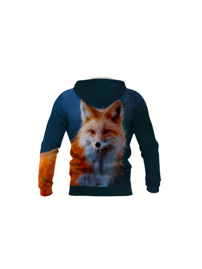 Plus Size Men & Women's 3D Fox Graphic Print Hooded Sweatshirt For Spring Fall Winter, Men's Clothing