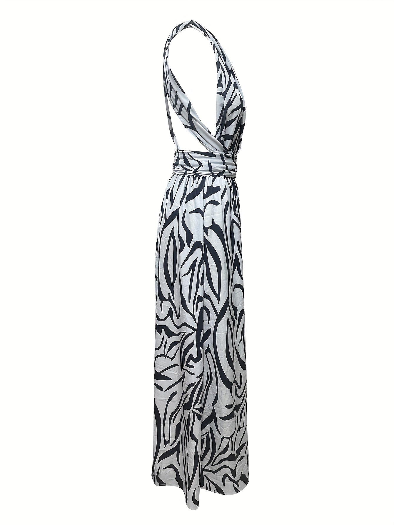 Antmvs Abstract Print One Shoulder Dress, Elegant Backless Sleeveless Maxi Dress, Women's Clothing