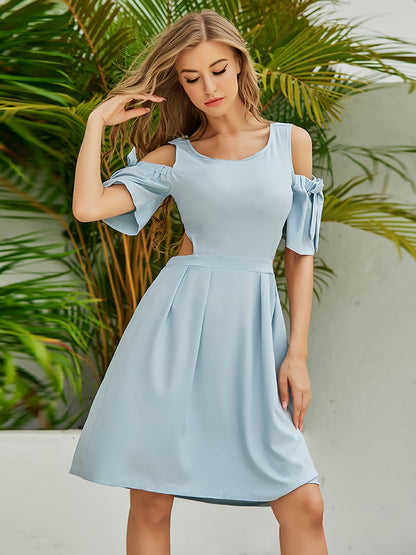 Antmvs Elegant Off Shoulder Women's High Waist Dress, Fashion Solid Slim Temperament Dress,  Women's Clothing