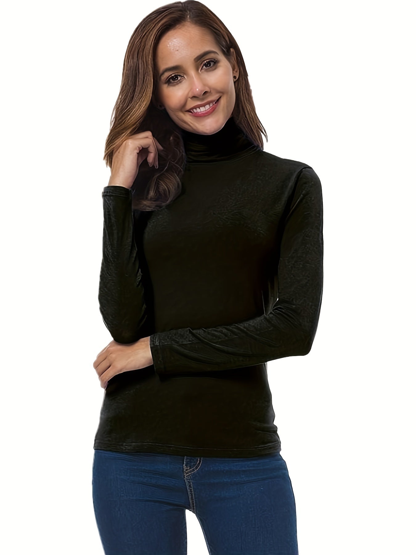 Antmvs 3 Packs Turtleneck T-Shirts, Casual Long Sleeve Top For Spring & Fall, Women's Clothing