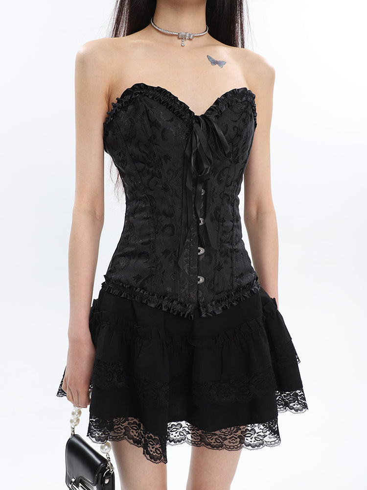 Antmvs Rosie Floral Embroidery Boned Corset Top