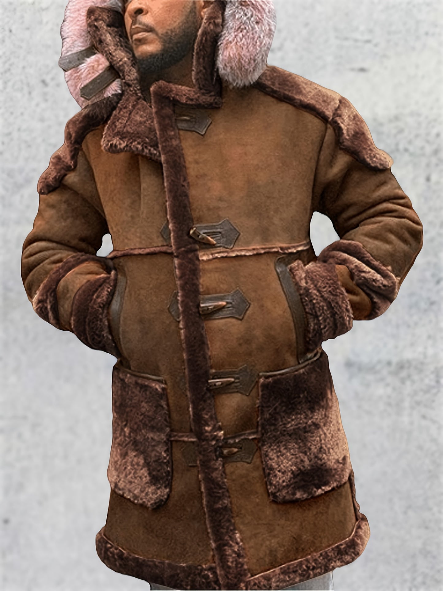 Winter's Cozy Companion - Retro-Style Faux-Fur Hooded Parka Jacket with Thickened Warm Sherpa Lining, Casual Stylish Long Sleeves, and Water-Resistant Outer Shell for Outdoor Enthusiasts