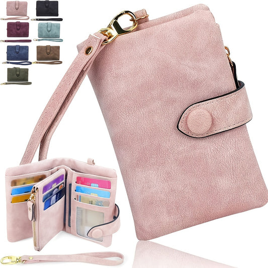 Women's Vintage Short Wallet, Solid Color Clutch Coin Purse With Flap Snap, Casual Portable Purse