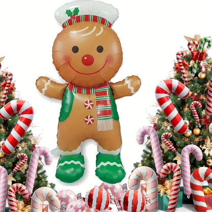 1pc Festive Christmas Gingerbread Chef Inflatable Balloon Set for 14+ Age Group, No Electricity Needed, Made of Durable Aluminum Film Material for Holiday Decor