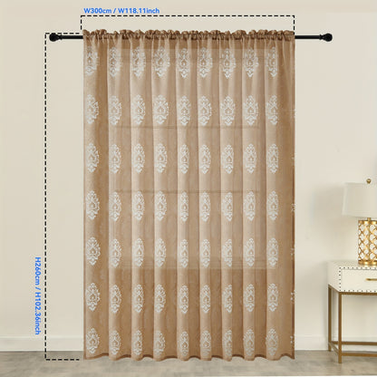 1pc Retro-Style Jacquard Hollow Yarn Curtain Panel - Translucent Rod Pocket Window Treatment with Elegant Design for Living Room, Bedroom, Bathroom Home Decor - Easy to Install and Maintain