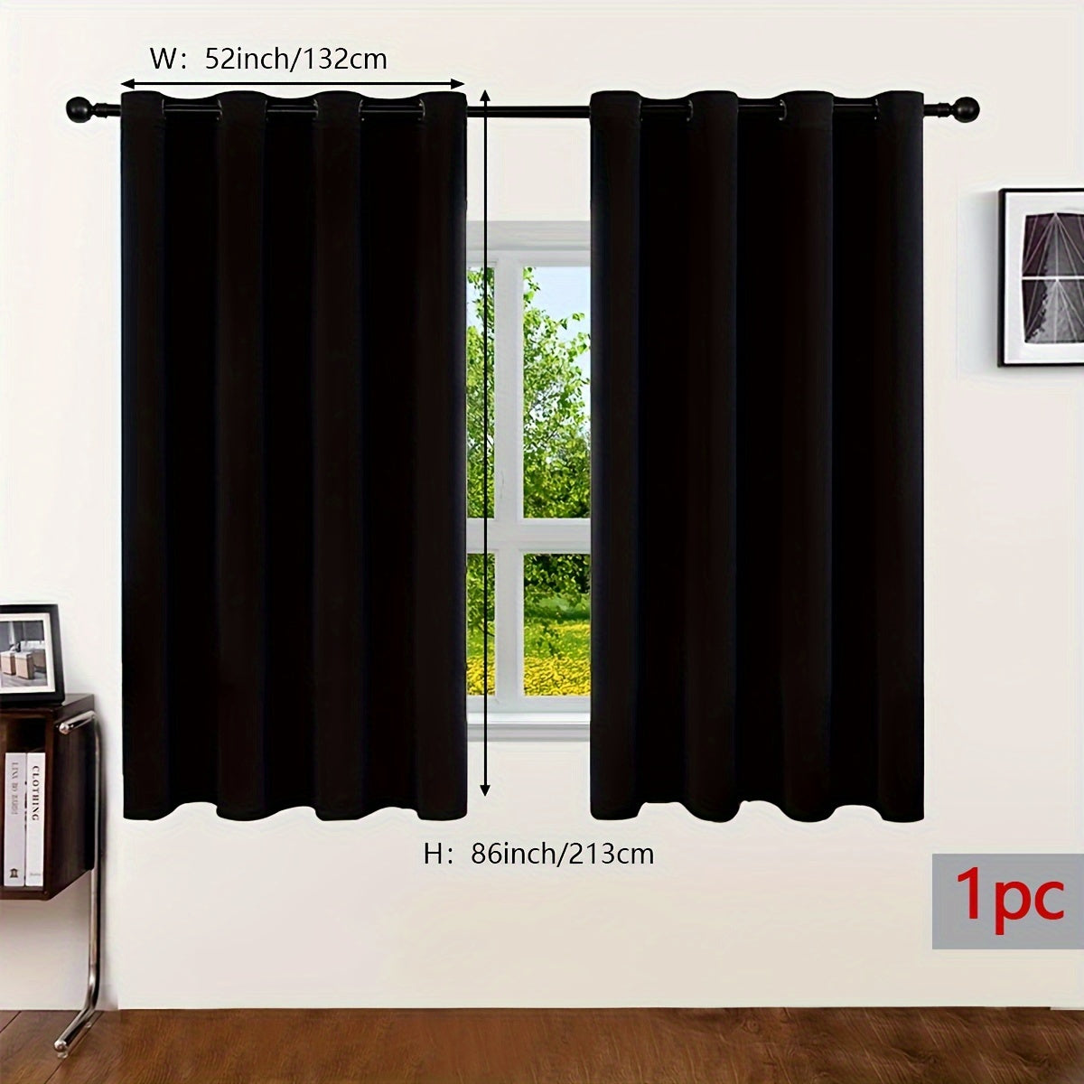 1pc Luxurious Thick Black Curtain - Ultimate Room Darkening, Insulation, Sunshade, Grommet Top - Perfect for Bay Windows, Balconies, Living Room, Bedroom, Office - Stylish Home Decor Essentials