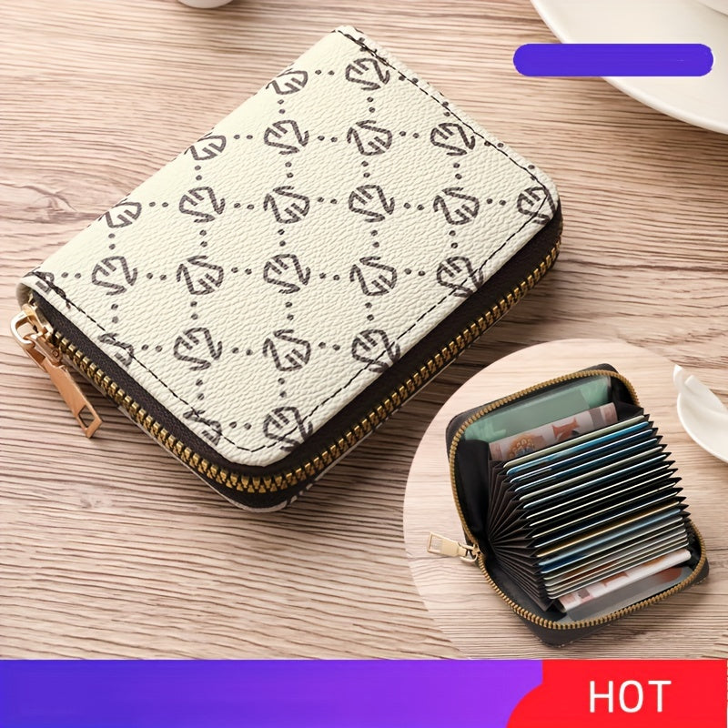 Zipper Around Credit Card Holder, Mini Printed Clutch Coin Purse, Portable Card Wallet With Multi Card Slots