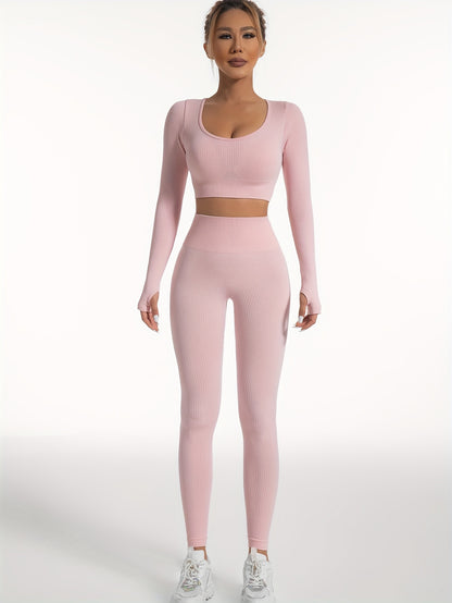 Antmvs Look & Feel Your Best with These 2pcs Ribbed Yoga Workout Suits!