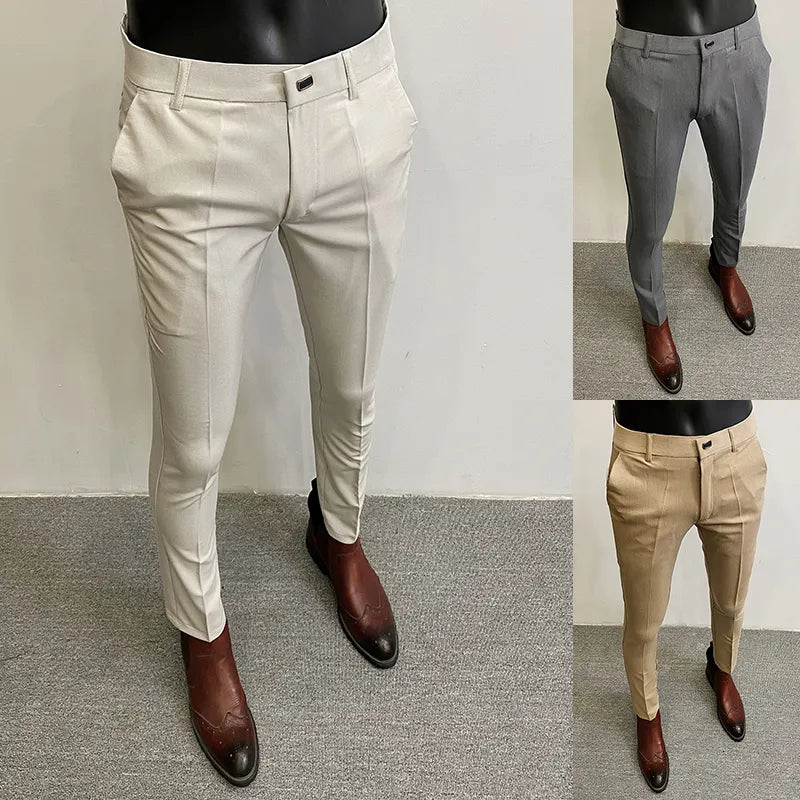 Men's Pants Men Suit Pants Formal Trousers Pantalone Hombre Stretch Slim Solid Color Casual Dress Full Length Pants Fashion Men Clothing 230524