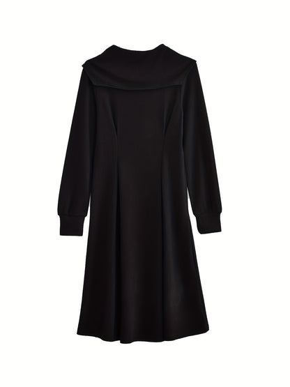 Antmvs Zipper Midi Dress, Casual Solid Long Sleeve A Line Dress, Women's Clothing