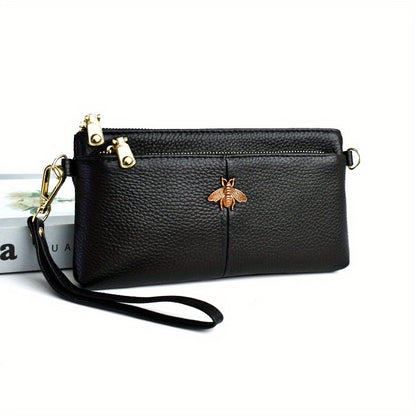 Luxury Bee Decor Clutch Bag, Fashion Multi Zipper Coin Purse, Women's Leather Wrist Phone Bag