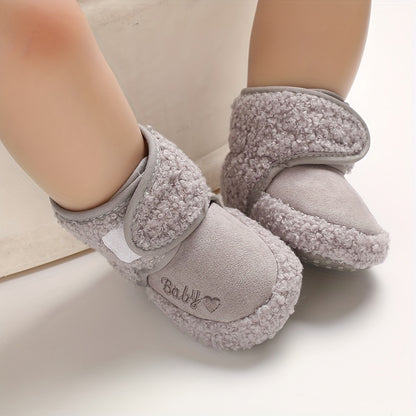 Warm, Cozy Baby Ankle Boots with Heart Pattern - Soft, Comfy Crib Shoes with Easy Fastener for Winter