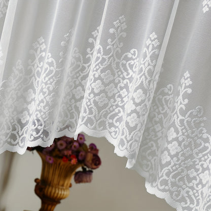 1pc Geometric Wavy Window Curtains - White Lace Cafe Style for Living Room, Bedroom, Kitchen, and Home Decor