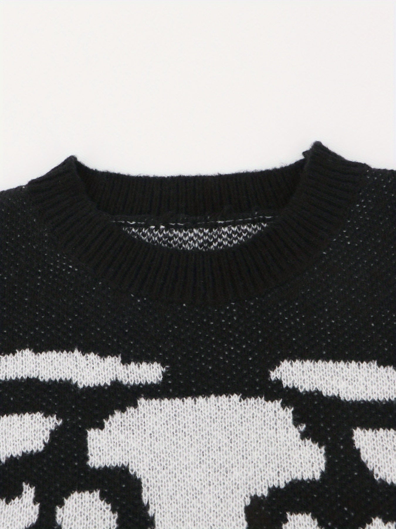 Antmvs Plus Size Halloween Casual Sweater, Women's Plus Skull Print Long Sleeve Round Neck Jumper