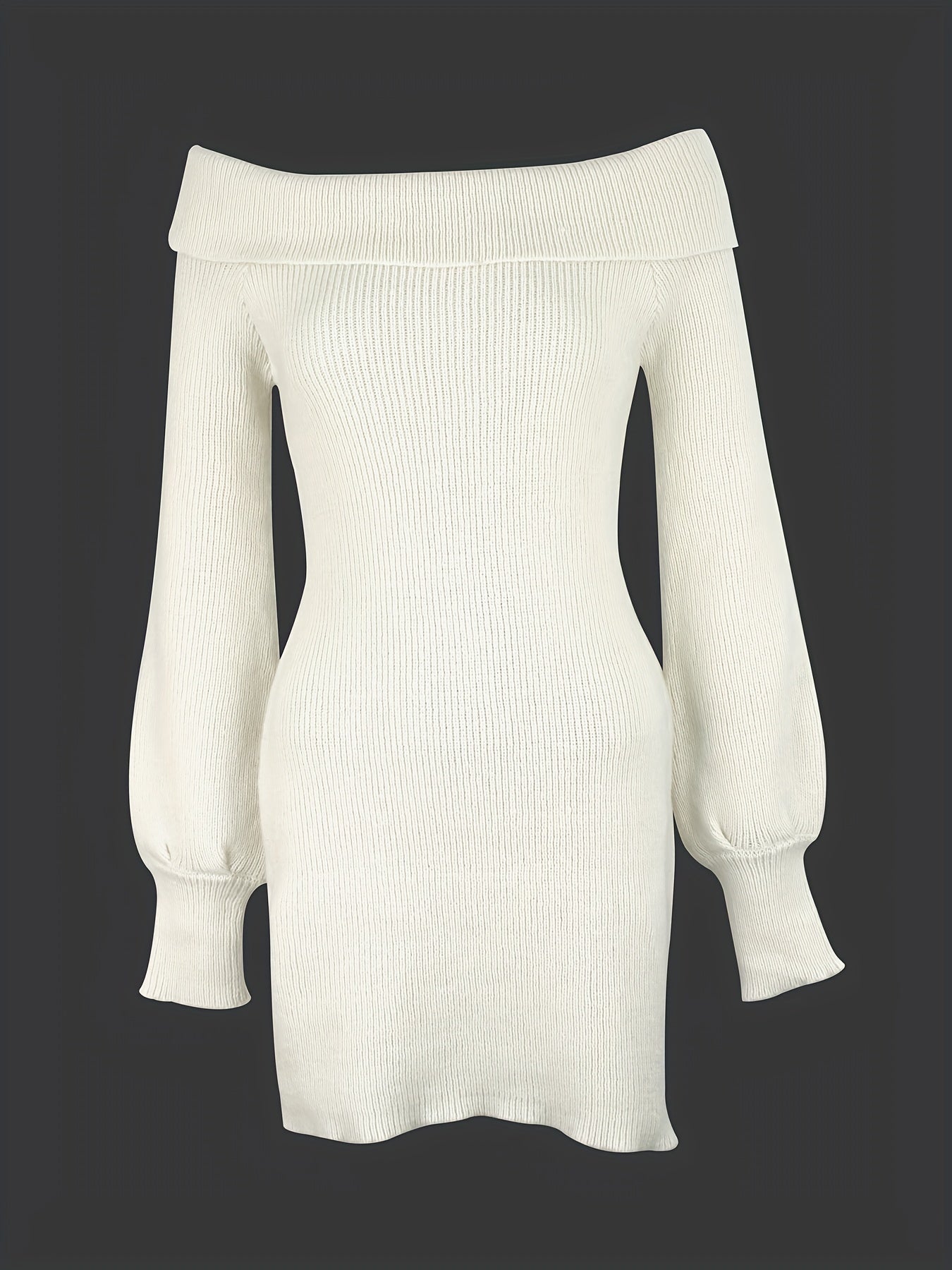 Antmvs Solid Off-shoulder Knit Dress, Elegant Long Sleeve Dress For Fall & Winter, Women's Clothing