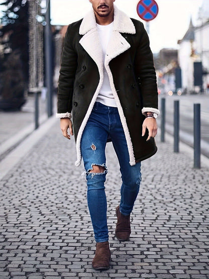 Winter Men Casual Coat, Long Sleeve Fleece Lapel Thick Warm Fluffy Jacket Outerwear