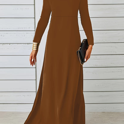 Antmvs Simple Maxi Dress, Casual Crew Neck Long Sleeve Solid Dress, Women's Clothing