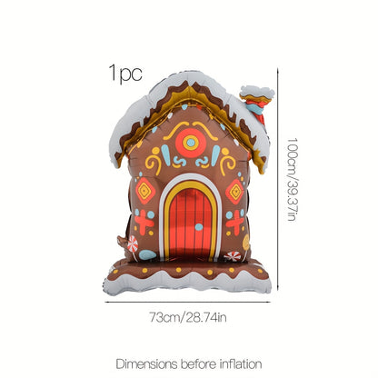 1 Piece Festive 3D Standing Christmas House Balloon Decoration - No Electricity Required, Durable Aluminum Material, Easy to Assemble, Perfect for Indoor and Outdoor Holiday Decor, Suitable for Ages 14 and Up, Adds a Touch of Magic to Your Christmas Celeb