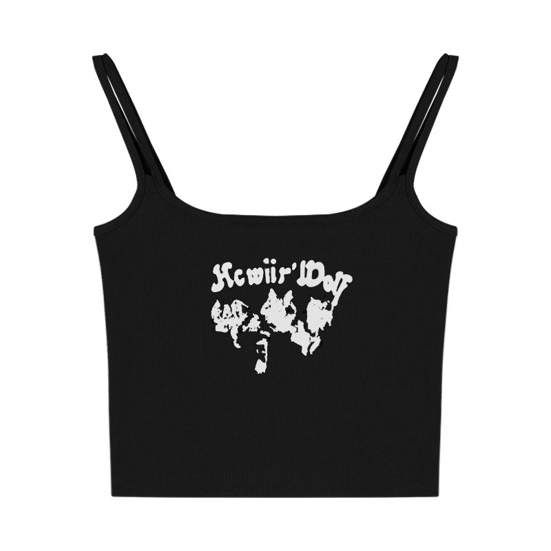 Antmvs Sunio Graphic Letter Print Red Spaghetti Multi-Strap Slim Cropped Camisole Top