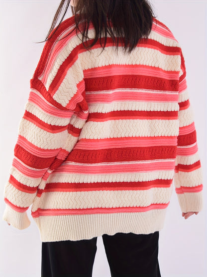Antmvs Color Block Drop Shoulder Sweater, Casual Long Sleeve Sweater For Fall & Winter, Women's Clothing